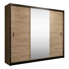   Tolóajtós szekrény, fekete/craft tölgy, 250x215 cm, CRAFT