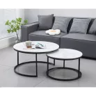 Dohányzóasztalok, 2 db-os szett, fehér márvány/fekete acél, LASTRO