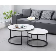   Dohányzóasztalok, 2 db-os szett, fehér márvány/fekete acél, LASTRO