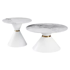   Dohányzóasztalok, 2 db-os szett, fehér márvány/fehér/arany, acél, MABUZ