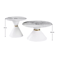   Dohányzóasztalok, 2 db-os szett, fehér márvány/fehér/arany, acél, MABUZ