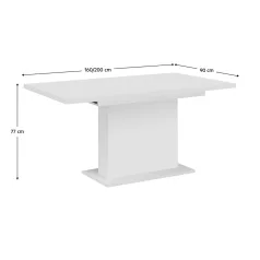 Kihúzható étkezőasztal, fehér, 160-200x90 cm, BOBA