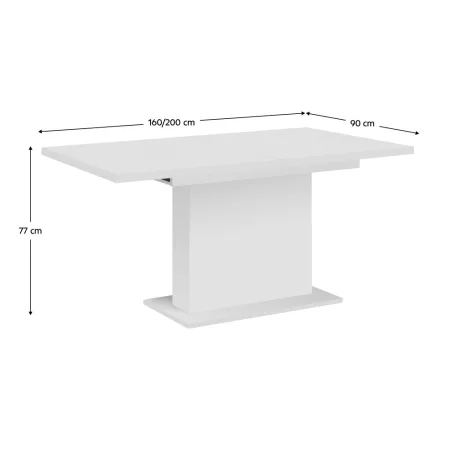 Kihúzható étkezőasztal, fehér, 160-200x90 cm, BOBA