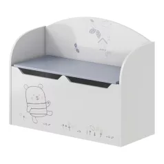 Játéktároló láda tárhellyel, fehér, BEAR