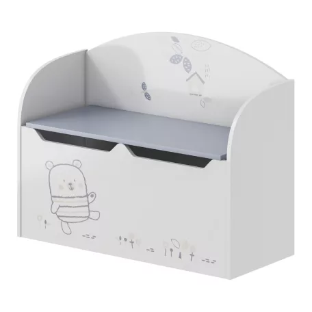 Játéktároló láda tárhellyel, fehér, BEAR