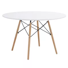   Étkezőasztal, fehér/matt/bükk, átmérő 120 cm, DEMIN NEW