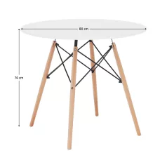   Étkezőasztal,  fehér/bükk, átmérő 80 cm, GAMIN 2 NEW 80