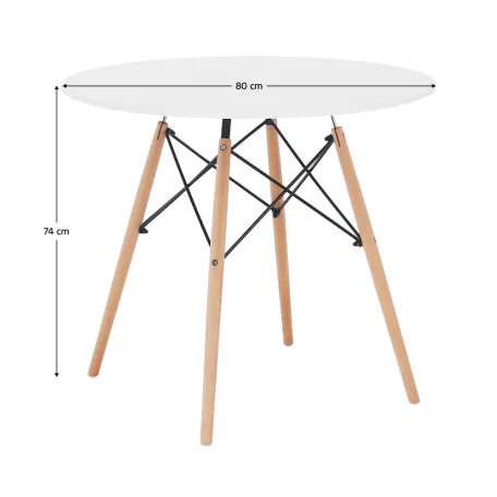 Étkezőasztal,  fehér/bükk, átmérő 80 cm, GAMIN 2 NEW 80