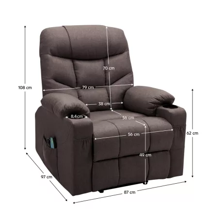 Állítható masszázs fotel, barna, HUDSON