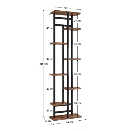Fém virágállvány, fekete/rusztikus fa, LEDOR TYP 4