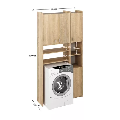 Szekrény mosógép fölé polcokkal, sonoma tölgy, MIRALI
