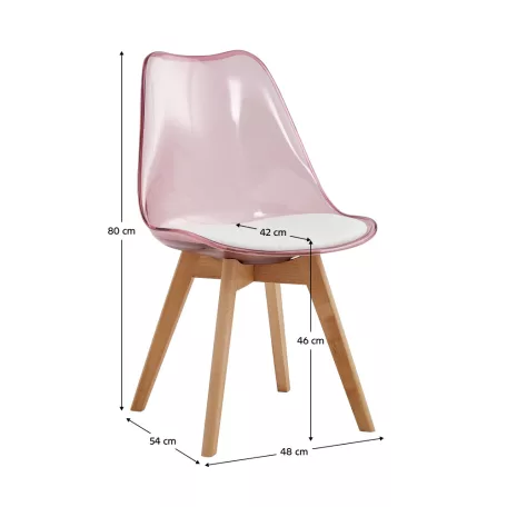 Szék, átlátszó rózsaszín, akril/ekobőr/bükk, BALI 2 NEW