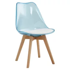 Szék, átlátszó kék, akril/ekobőr/bükk, BALI 2 NEW