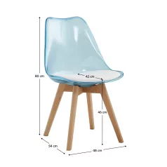 Szék, átlátszó kék, akril/ekobőr/bükk, BALI 2 NEW