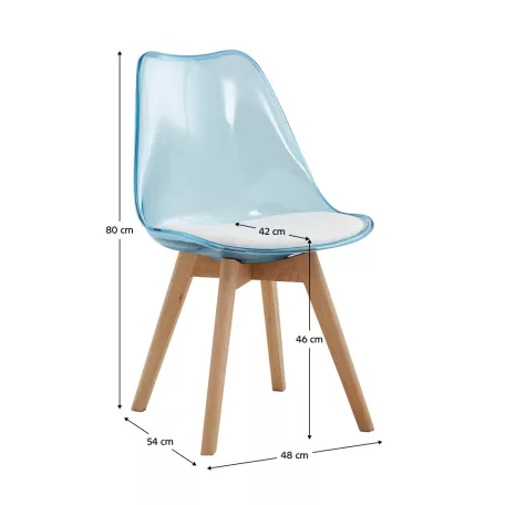 Szék, átlátszó kék, akril/ekobőr/bükk, BALI 2 NEW
