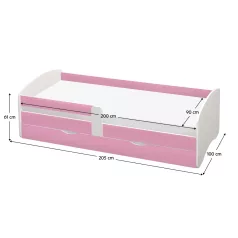  Ágy ráccsal és tárolóhellyel 90x200, fehér/rózsaszín, COCOLINO