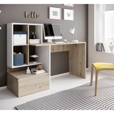 Számítógépasztal, artisan tölgy/fehér, NEREO NEW