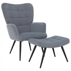 Fotel lábtartóval, szürke Velvet szövet/fekete, HABEN