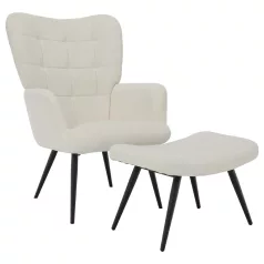 Fotel lábtartóval, fehér Velvet szövet/fekete, HABEN