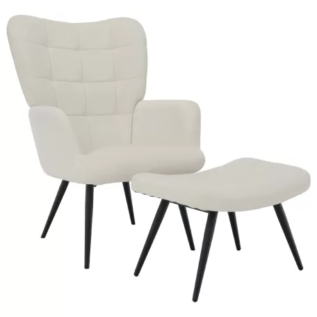 Fotel lábtartóval, fehér Velvet szövet/fekete, HABEN