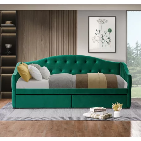 Ágy tárhellyel, 90x200, zöld Velvet szövet, ZASKA