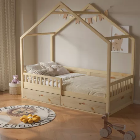 Montessori ágy, 90x200, természetes, tömör, BIANKA