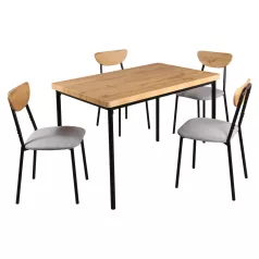   Étkezőgarnitúra 1+4, világos tölgy/szürke/fekete, MADIO