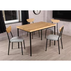   Étkezőgarnitúra 1+4, világos tölgy/szürke/fekete, MADIO