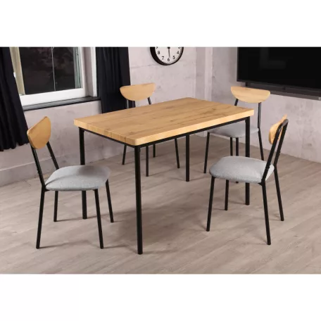 Étkezőgarnitúra 1+4, világos tölgy/szürke/fekete, MADIO