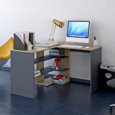 Sarok számítógépasztal, artisan tölgy/grafit, TAMARI