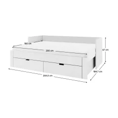 Kihúzható ágy, fehér, 90/180x200, ANTONY