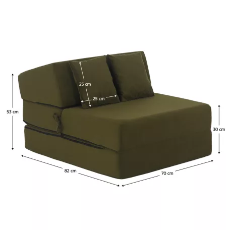 Összecsukható matrac/fotel, 2v1, olivazöld, PELOS