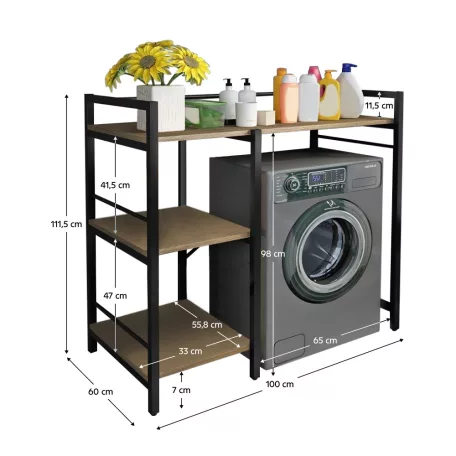 Polcállvány mosógép fölé, tölgy/fekete, BARNET