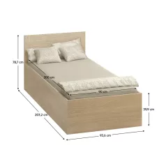   Ágy fém ráccsal és tárolóhellyel, 90x200, sonoma tölgy, DOLI