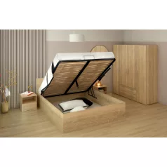   Ágy fém ráccsal és tárolóhellyel, 160x200, sonoma tölgy, DOLI