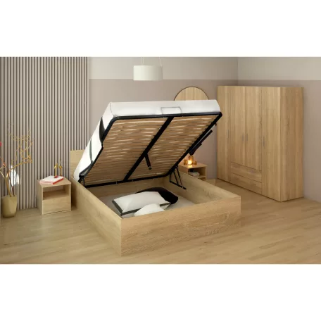 Ágy fém ráccsal és tárolóhellyel, 160x200, sonoma tölgy, DOLI