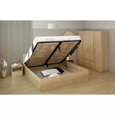   Ágy fém ráccsal és tárolóhellyel, 180x200, sonoma tölgy, DOLI