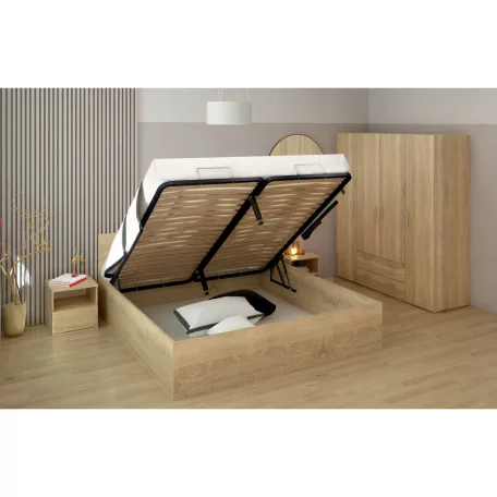 Ágy fém ráccsal és tárolóhellyel, 180x200, sonoma tölgy, DOLI