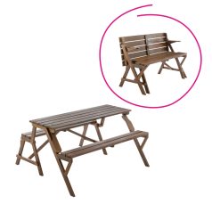 Kerti asztal/pad, 2 az 1-ben, barna, ZAGIR