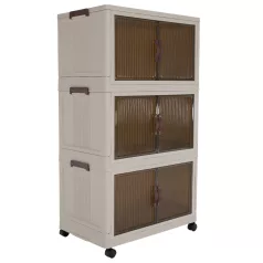   Összecsukható szekrény, fehér/barna, műanyag, POSA TYP 2