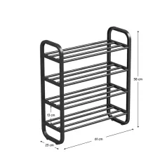 Cipőtartó, 4 polcos, fekete, FERRUM