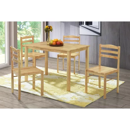 Étkezőgarnitúra 1+4, tömör fa, természetes, LOAK