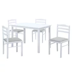 Étkezőgarnitúra 1+4, fehér/bézsesszürke, SOMIN