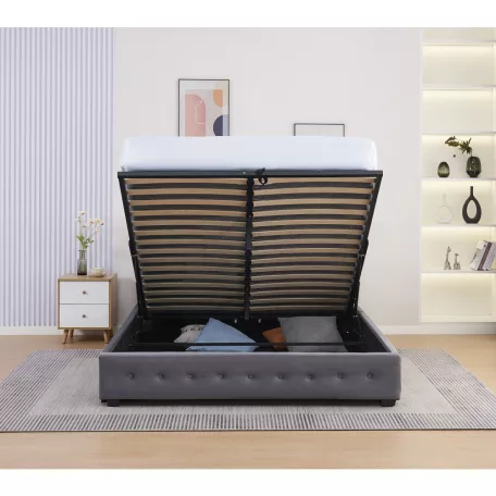 Ágy tárhellyel, 160x200, szürke, MINDY