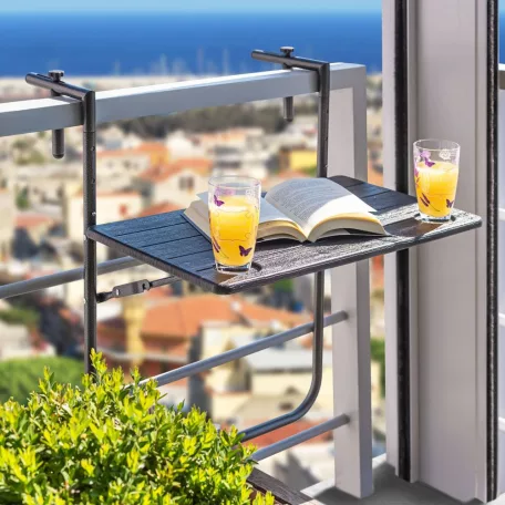 Összecsukható erkély asztal, fekete, UZOR