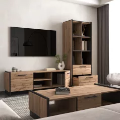 TV asztal, wotan tölgy/fekete, AMONI 2D