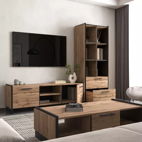 Nyitott polcos szekrény, wotan tölgy/fekete, AMONI 2S