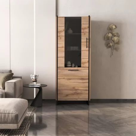 Vitrin, wotan tölgy/fekete, AMONI 1D1W