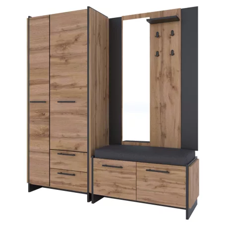 Cipősszekrény, wotan tölgy/fekete, AMONI 2D