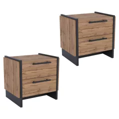   Éjjeliszekrény, 2 db-os szett, wotan tölgy/fekete, AMONI 2S